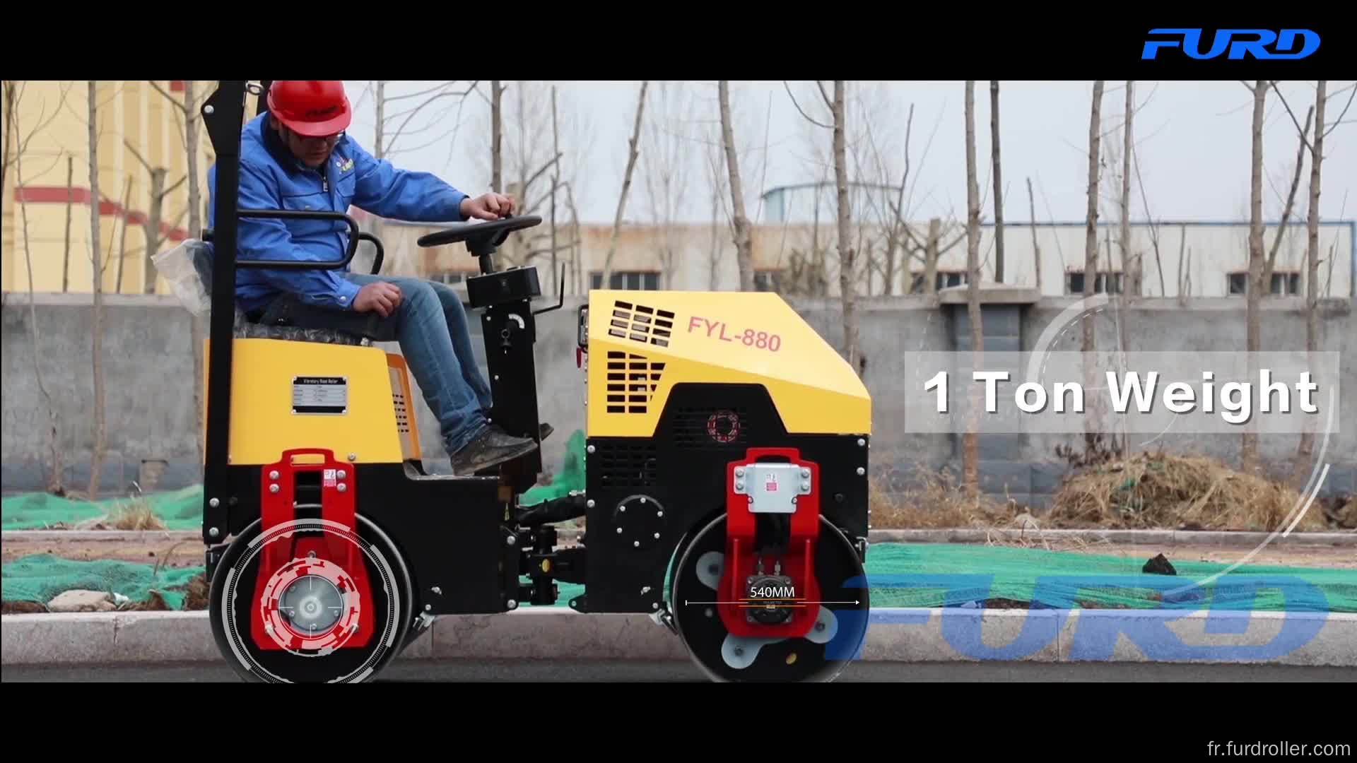 Rouleau de route vibratoire de 1 tonne en tandem