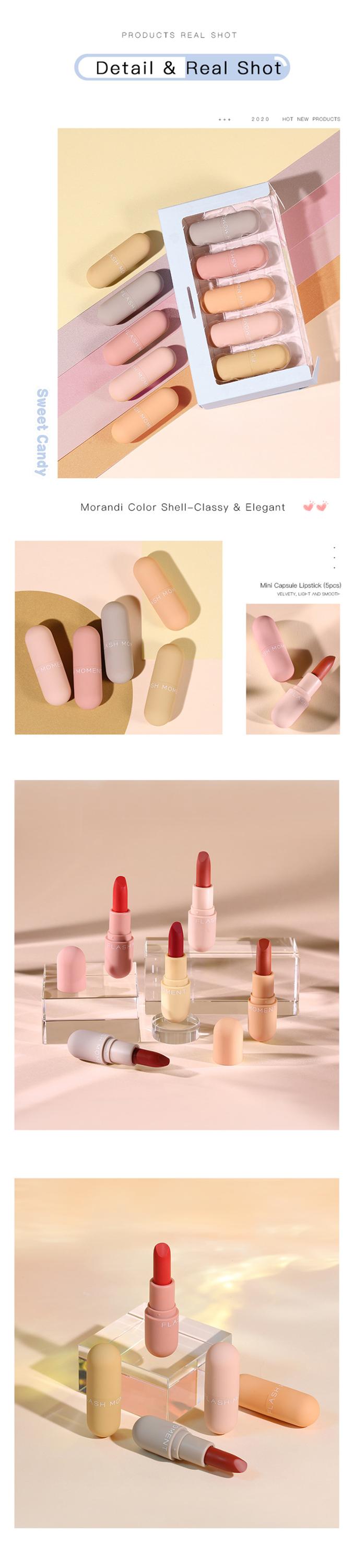 Wholesale Cosmetics Makeup Matte Lipstick 5 Color Long Lasting Lipstick Capsule Mini Velvet Lipstick Private Label Gift