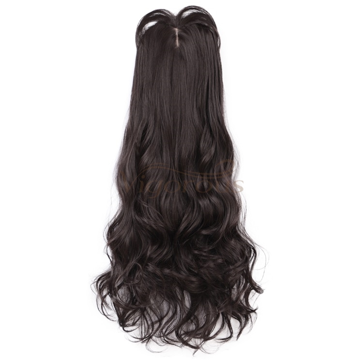 Vigorous Long Wavy Synthetic Middle Part Clip in Hair Topper New Style Hairpiece with Air Bangs for Black Women Hair Extension