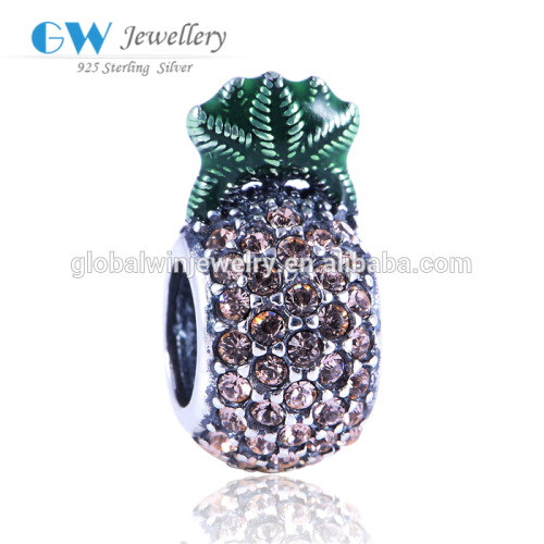 New Arrival Silver Bracelet Bead 925 Silver Pineapple Bead With Rhinestone Charm