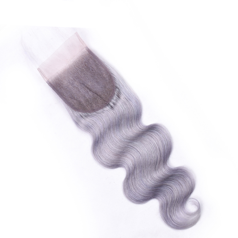 hair extension products Brazilian virgin hair grey silver body wave 10A lace frontal closure
