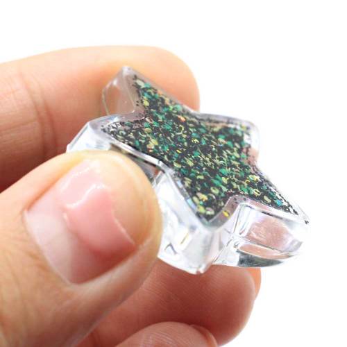 50Pcs / Lot 35MM Große Glitter Star Resin Flartback Cabochons Glänzende Glitter Star Verzierungen für Haarschleife Center Dekoration DIY