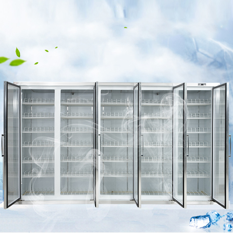 Supermarket glass door corner beverage refrigerated showcase display cabinet