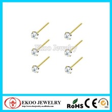 Real Gold Plated Prong Straight Bone Nose Stud