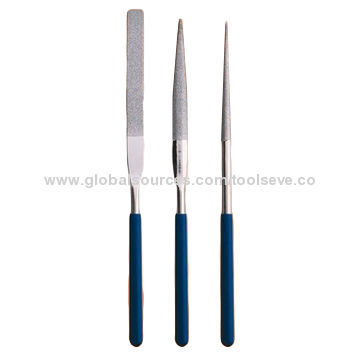 3-piece assorted electroplated diamond files, measures 4x160x50mm