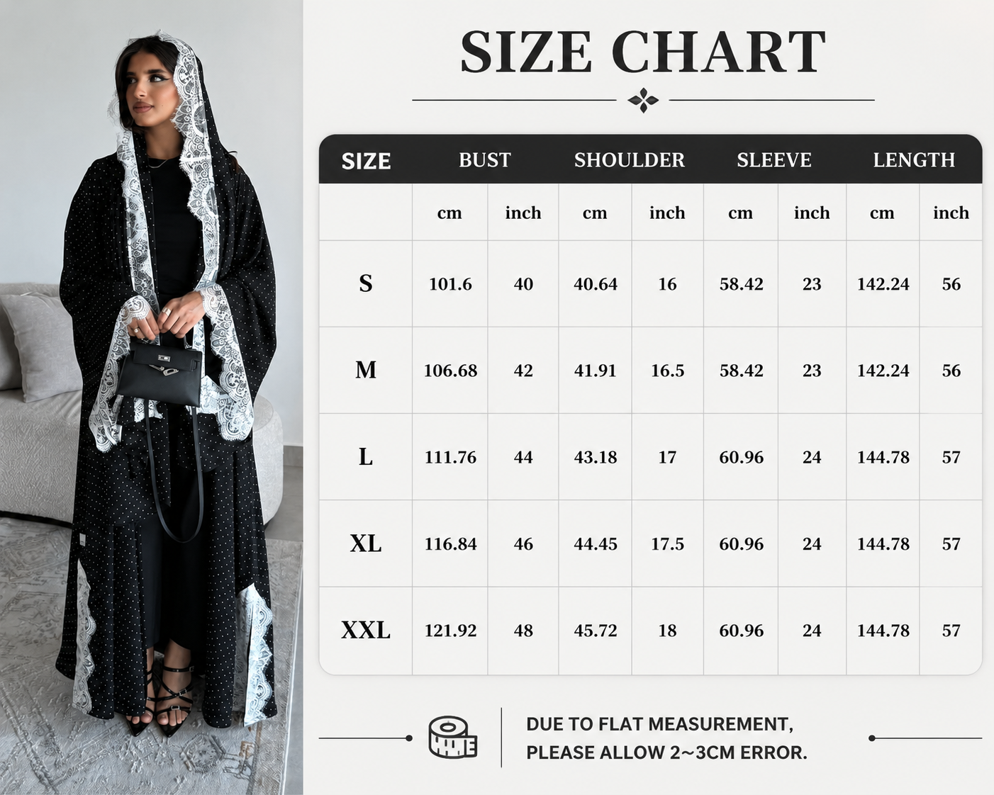 ست توری خالخالی ابایا Lace Trim Polka Dot Abaya Set