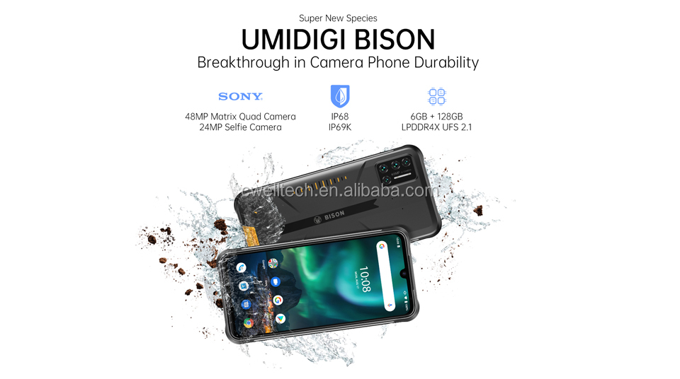 UMIDIGI BISON 6.3 inch 6GB RAM 128GB ROM 4G IP68 Best Waterproof Rugged Cell Phones