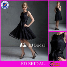 CB26 Modest Jewel Neck Black Lace Patterns For Bridesmaid Dresses