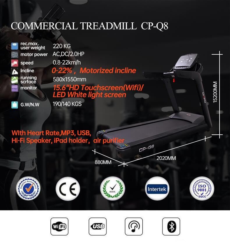 Ciapo Treadmill Electric Commercial Treadmill Ac China 5.5HP Steel Wireless LCD Screen Unisex Heart Rate AC Motor/dc Motor 220KG