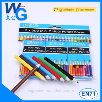 3X6pc mini colour pencil boxes /3.5 inch colour pencil/ students colour pencil