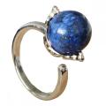 Natural Stone Rings for Women Gemstone 10mm Round Ball Adjustable Ring Crystal Charm Wedding Ring Silver Alloy Ring