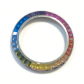 Stainless steel watch bezel in Rainbow baguettes