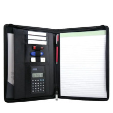 ModernQiu A4 Black Leather Zippered Padfolio for Business Interviews