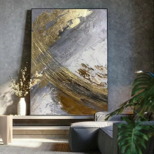 Gold Leaf Oversize Abstract Oil Painting for Living Room Decor