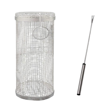 Stainless Steel Portable BBQ Accessories Rolling Basket with Fork