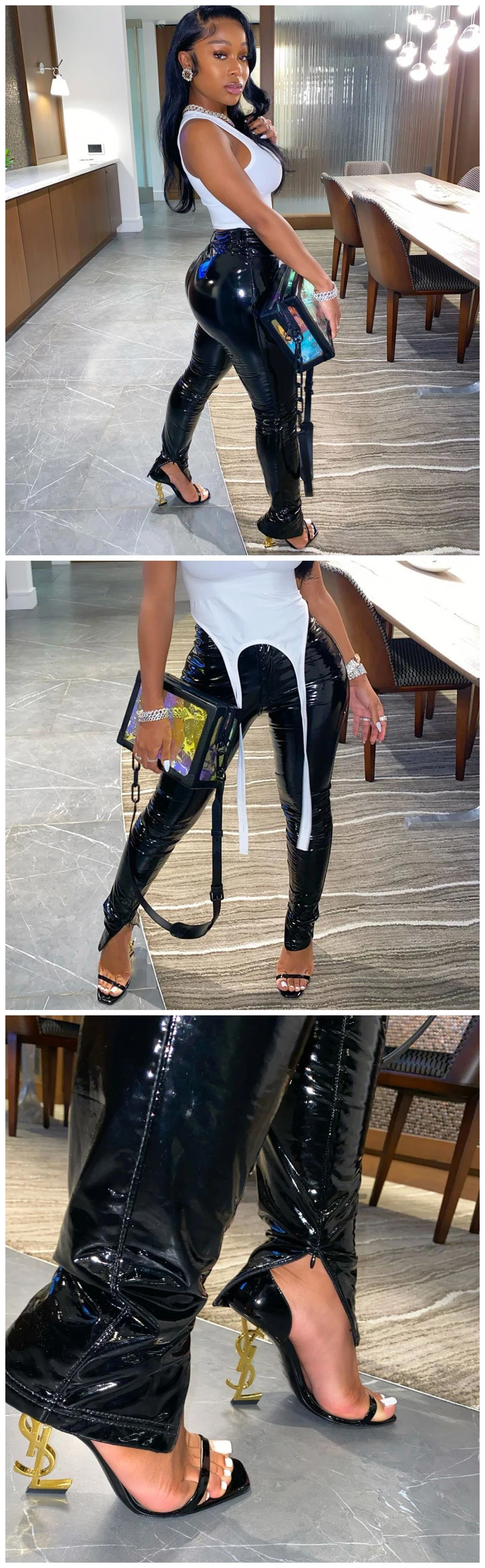 2020 Amazon Hot Sell Thick Velvet Colorful Joggers Elastic Motorcycles PU Faux Leather Pants for Women