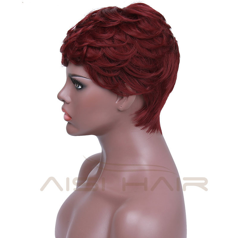 Aisi Hair Wholesale Women Fashion Short Synthetic Red Pixie Cut Wigs For Black Women