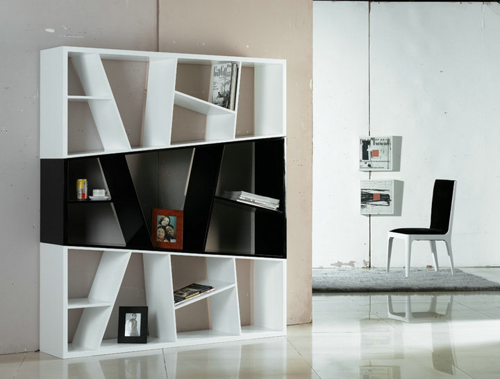 Bibliothèque contemporaine en bois diviseur de salle blanche