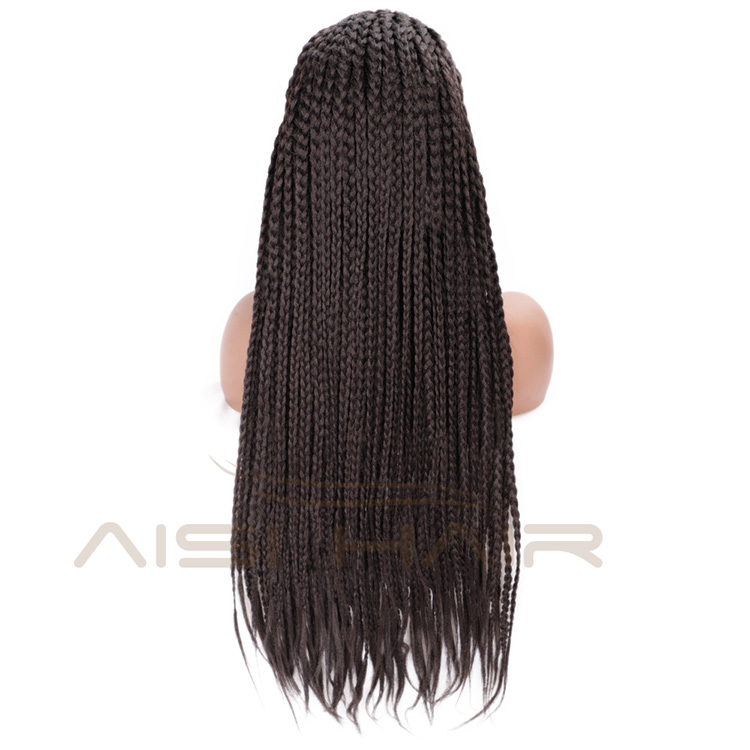 Aisi Hair Heat Resistant Braid Box Lace Front Three Braids Long Wigs Dark Brown Long Lace Front Wigs for Black Women