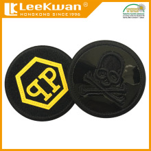 Black PU applique with 3D skull embroidery patch