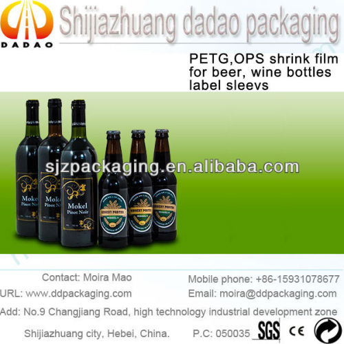 Shrinkable PET film label to be applied on glass bottles