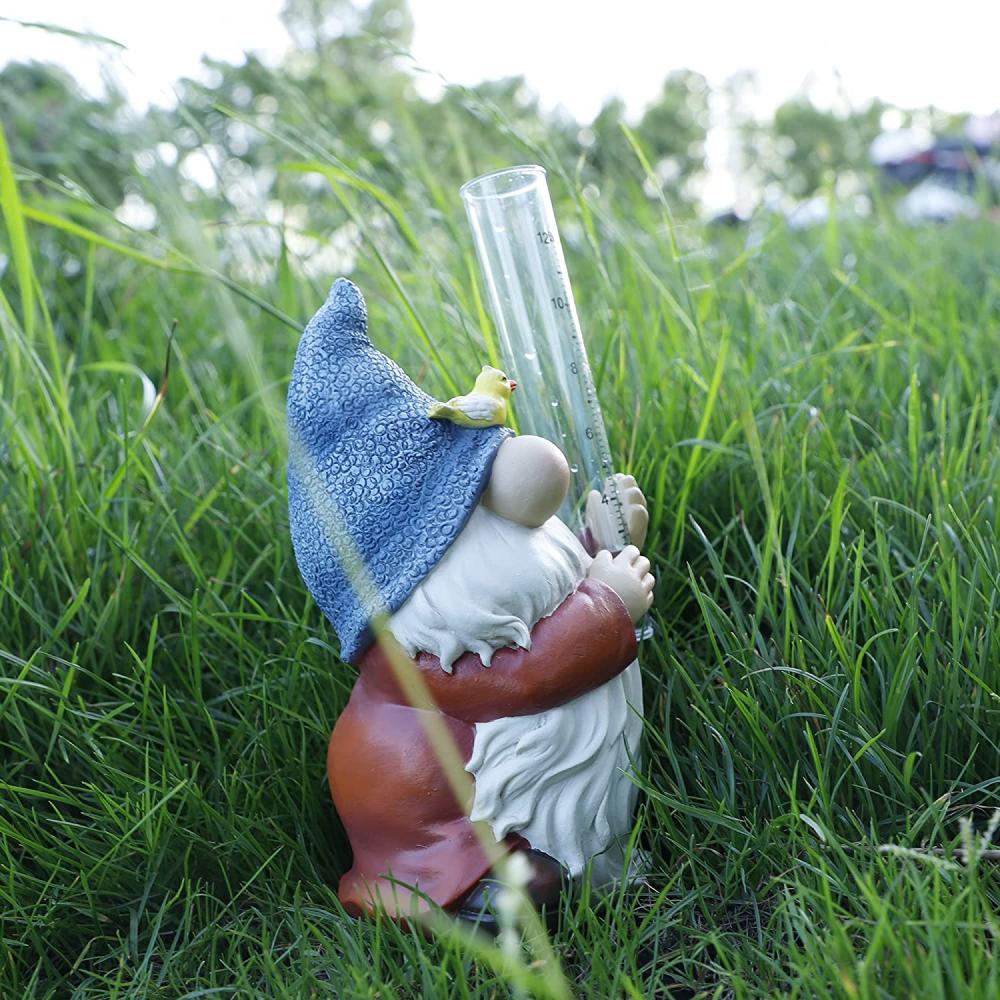 Nhựa Gnome Garden Tượng với máy đo mưa bằng nhựa