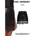 Faux Leather Lace Trim Two Tier Micro Skirt