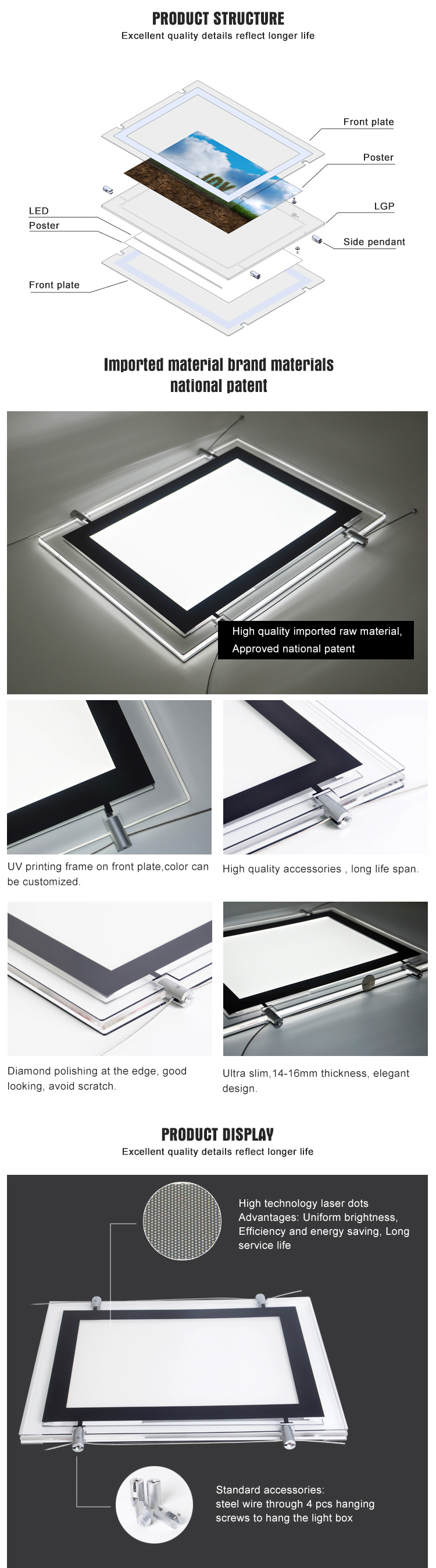 CF5 real estate double side slim magnetic open acrylic led backlit poster frame