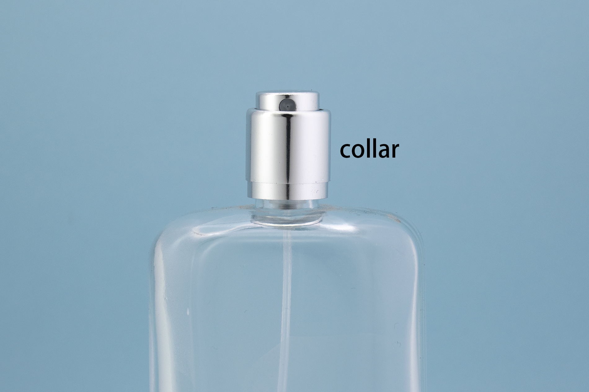 Bomba de crimpagem FEA15 prateada brilhante com colar e tampa de alumínio FEA15 shiny silver crimp pump with collar and aluminum cap