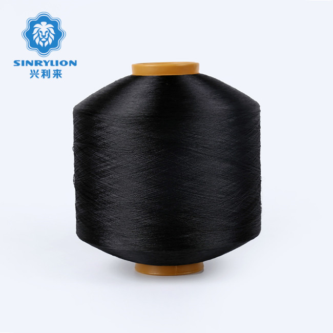 GRS and TC certificate Recycled POLYESTER DTY dope dyed Black FILAMENT Yarns for woven label