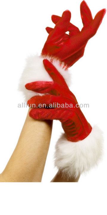 Ladies Christmas Santa Style Gloves Red With White Fur Trim