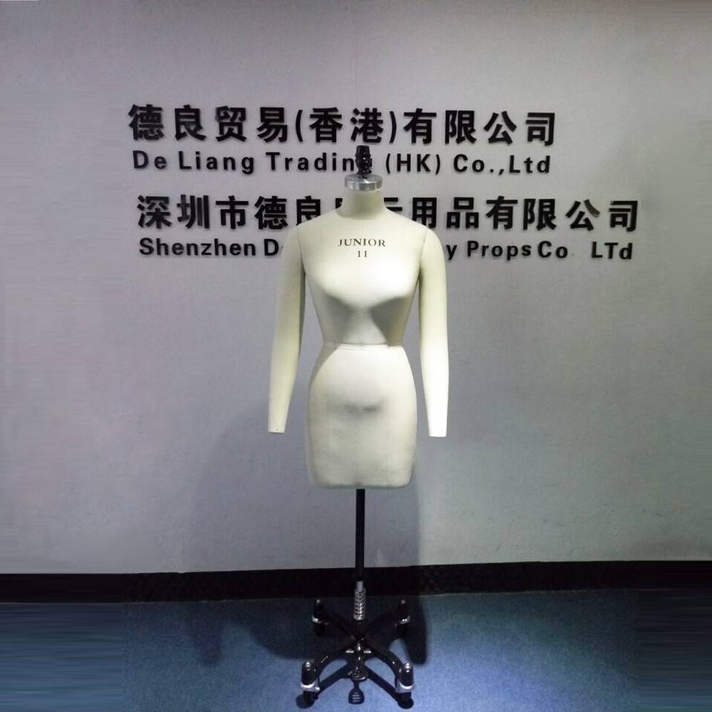 DL234 JUNIOR SIZE 11 Half body Female fitting mannequin with collapsible shoulders and across metal base fabric mannequin