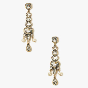 Diamond long drop earring gold plated earring with pearlb