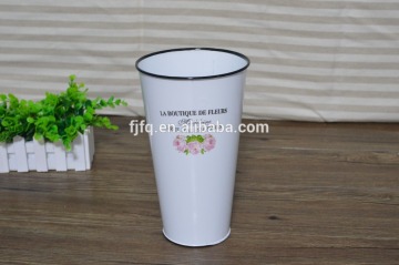 Enamel Metal Vase Flower Planter Vintage Home & Garden Decor