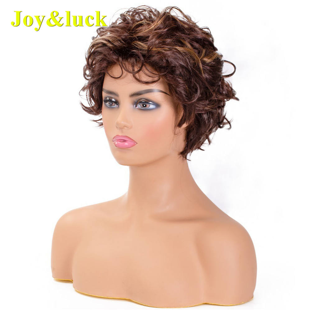 Wholesale Prices for Women Ladies Hair Wig Party Hairstyle Brown Highlight Blonde Pixie Cut Natural Short Curly Synthetic Wigs