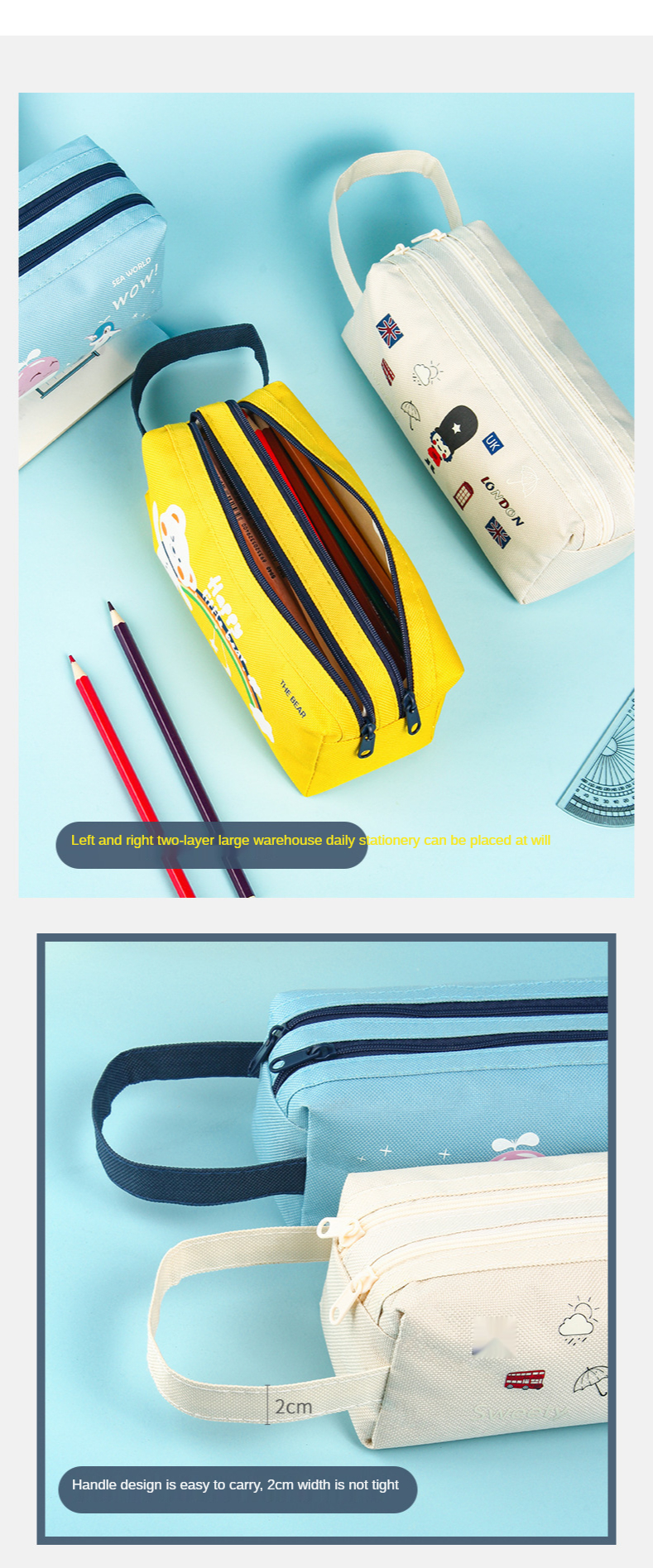 Pencil Case Simple Large-capacity Customized Portable Zipper Portable Stationery Bag for Primary School Students