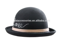 Women black color bowler hats, 100% wool felt hats, new design fashion hats