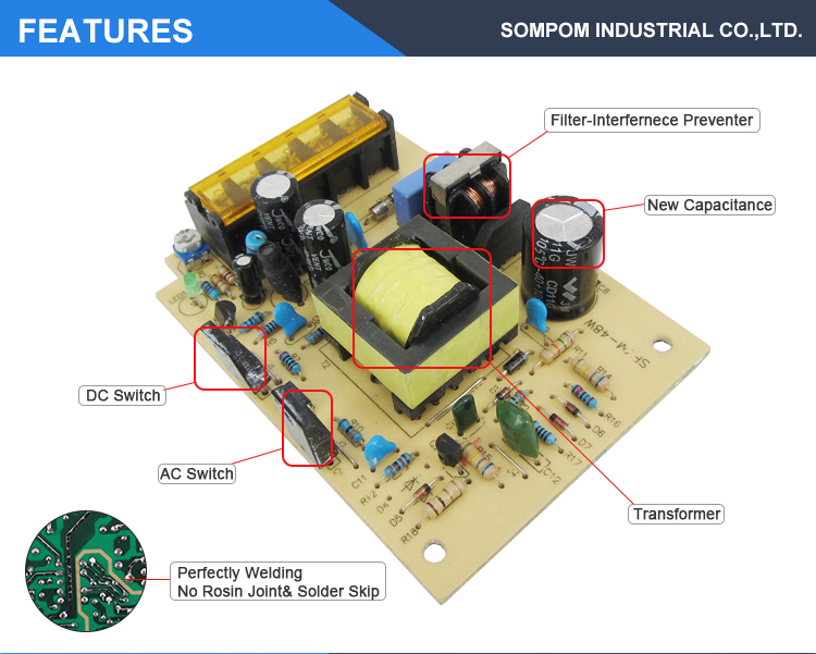 SOMPOM power supply manufacture 12v 3a ac dc switch power supplies