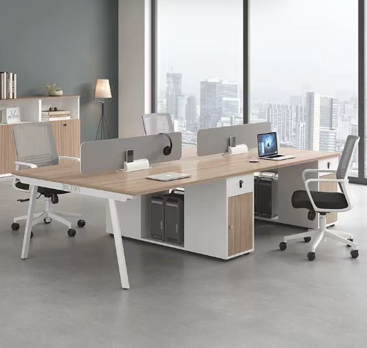 Mesa de funcionários costas com costas com armário de armazenamento de altura total e tela divisória Back-to-Back Staff Desk with Full-Height Storage Cabinet & Partition Screen