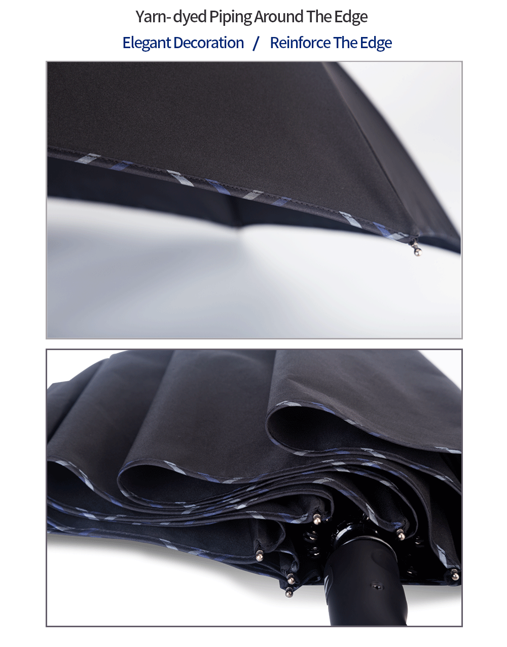 Opvouwbare paraplu voor heren, zwart garen Mens Folding Umbrella Black Yarndye Pyping