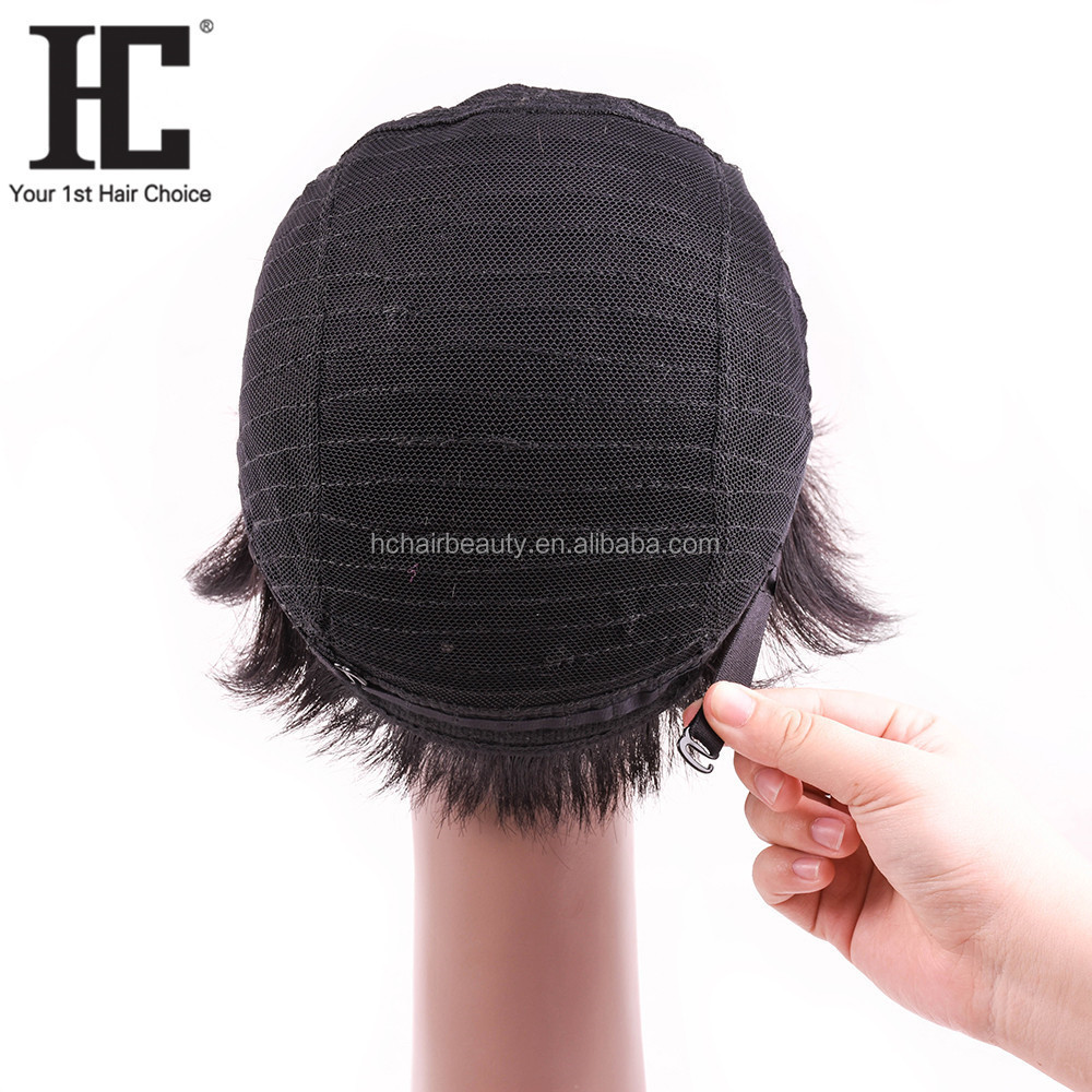 Free Shipping Short Straight Brazilian Human Hair Wig Natural Color #1b /99j Machine Made Human Hair Wigs For Women