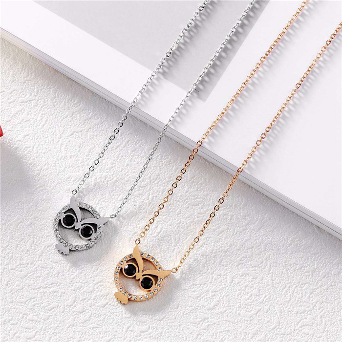 Owl Pendant Choker Necklace for women Stainess Steel LB0804-OWL (9)