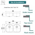 고품질 304 더블 핸드 워시 키친 undermount 싱크