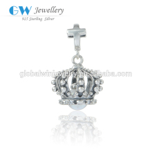 925 Silver Cross Charm Nature Zircon Crown Pendant Wholesale Shell Charm