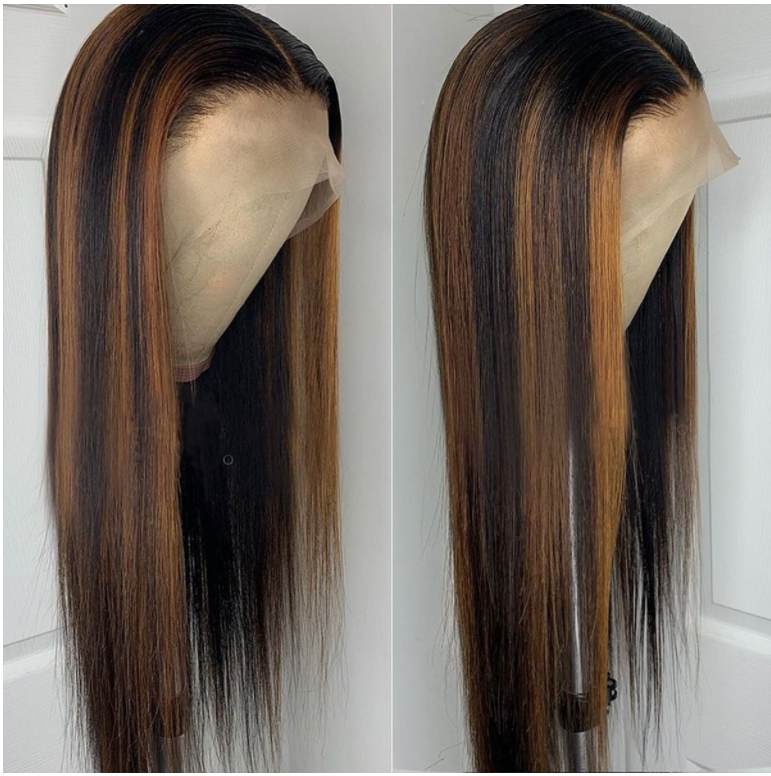 Highlight Brown Color Transparent Lace Front Human Hair Wig Brazilian Colored Human Hair Wigs for Black Women