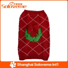 red and argyle Christmas dog bowknot sweater pet apparel