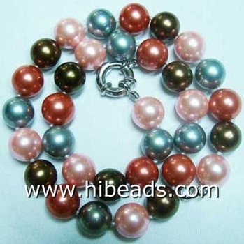 Multicolor shell pearl necklace plated silver clasp SPN0003