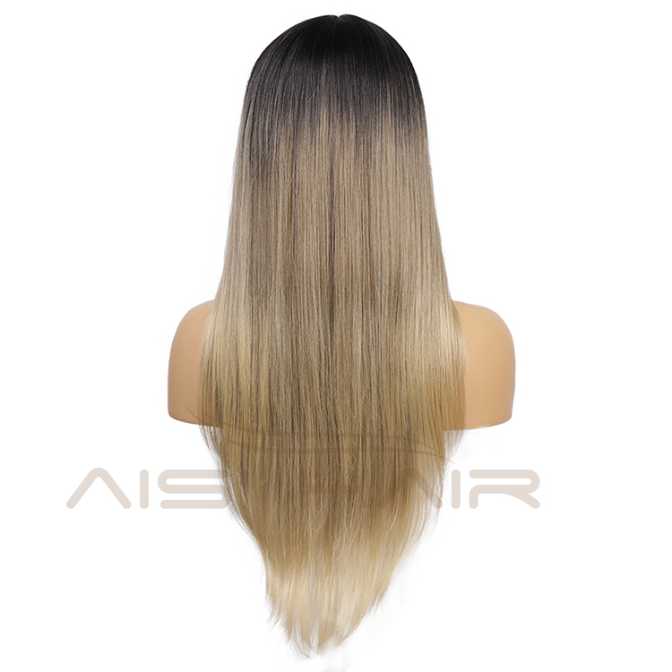 Aisi Hair Wholesale Long Silky Straight Wig Lace Ombre Blonde Dark Root Wig Cheap Synthetic Hair Lace Front Wigs For Black Women