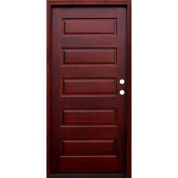 5-Panel Stained Wood Mahogany Prehung Front Door