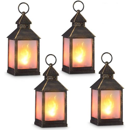 Flame Effect LED Lantern Golden Brushed Black